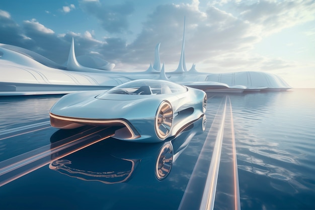 modern car on futuristic road