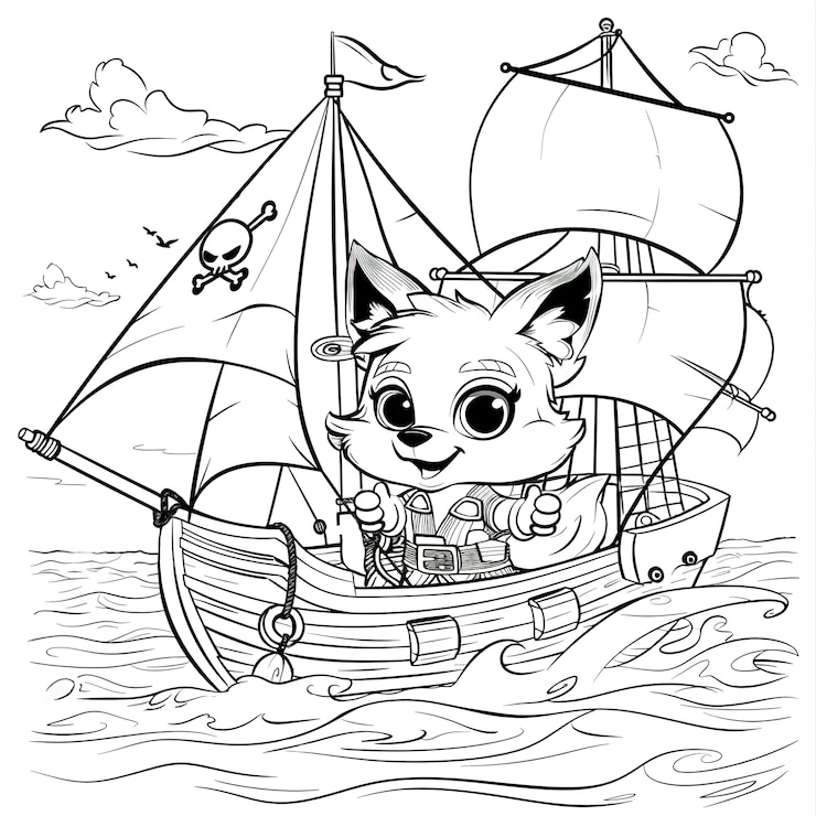 Zdarma Fotografie monochrome coloring page with pirates in line art style
