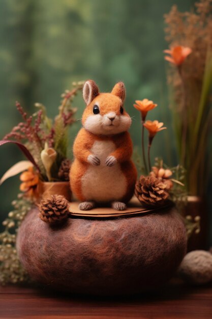 needle felted character in nature