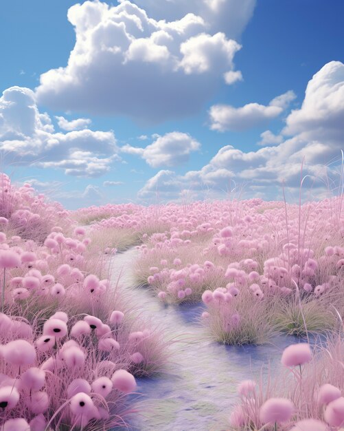 pink nature landscape with vegetation