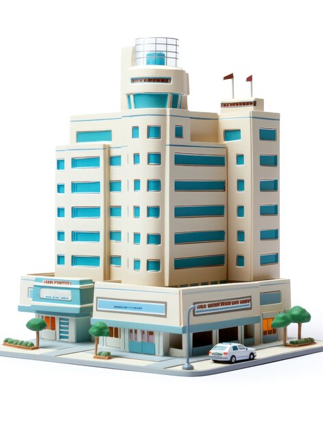 Pohled na budovu s architekturou v komiksovém stylu