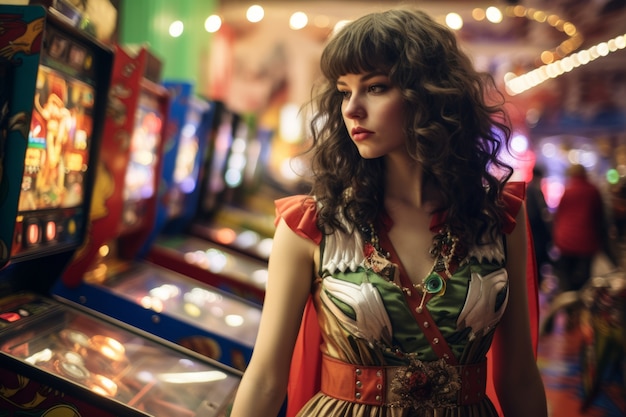 portrait of woman with superhero suit at casino