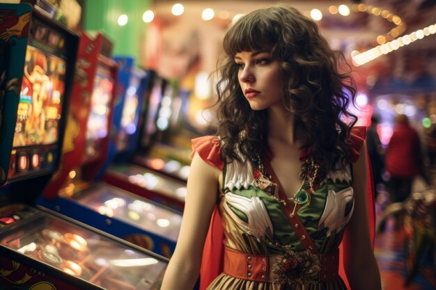 portrait of woman with superhero suit at casino
