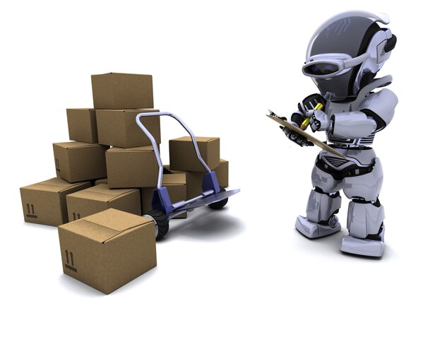 Robot with shipping boxes