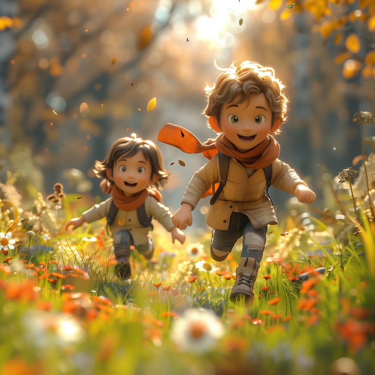Zdarma Fotografie scene with kids playing outdoors in nature