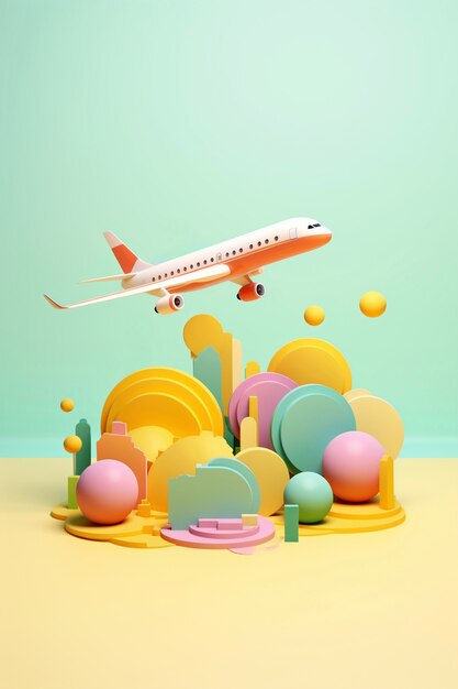 View of 3d airplane with wings and engine