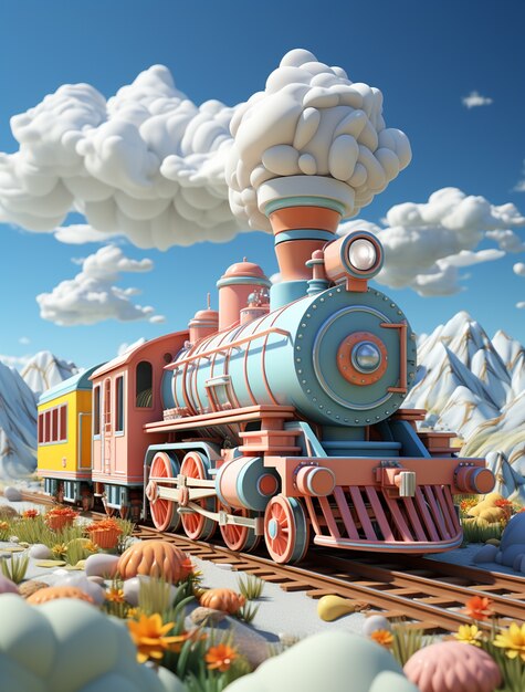 View of 3d steam engine train