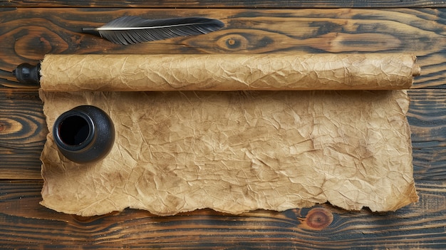 view of ancient paper scroll for writing and documenting