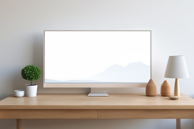 View of computer monitor display with desk