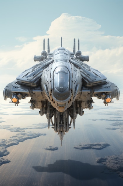 View of futuristic looking spacecraft