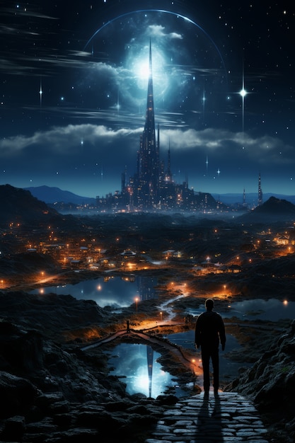 view of futuristic mystical other worldly sky