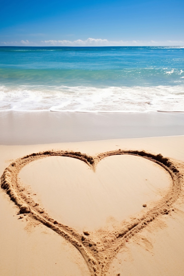 Zdarma Fotografie view of heart shape drawn in beach sand