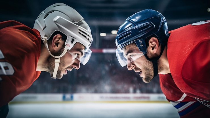 Zdarma Fotografie view of ice hockey players facing off