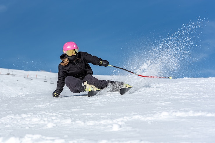 Zdarma Fotografie young blonde woman skiing on a sunny day