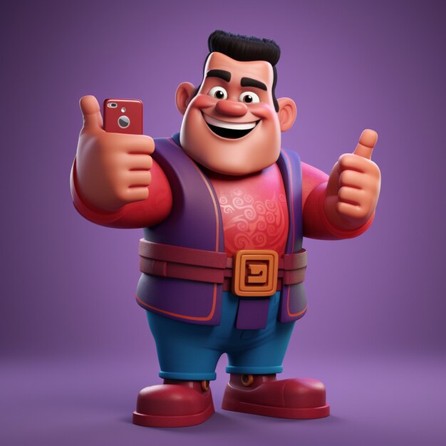 Young man cartoon character with phone