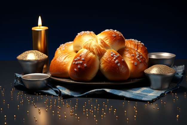 Foto grátis 3d challah prato para hanukkah