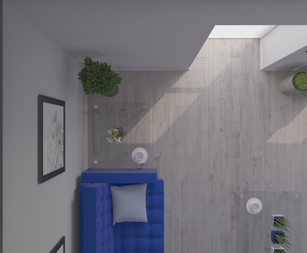3D contemporânea Living Room Interior e mobiliário moderno