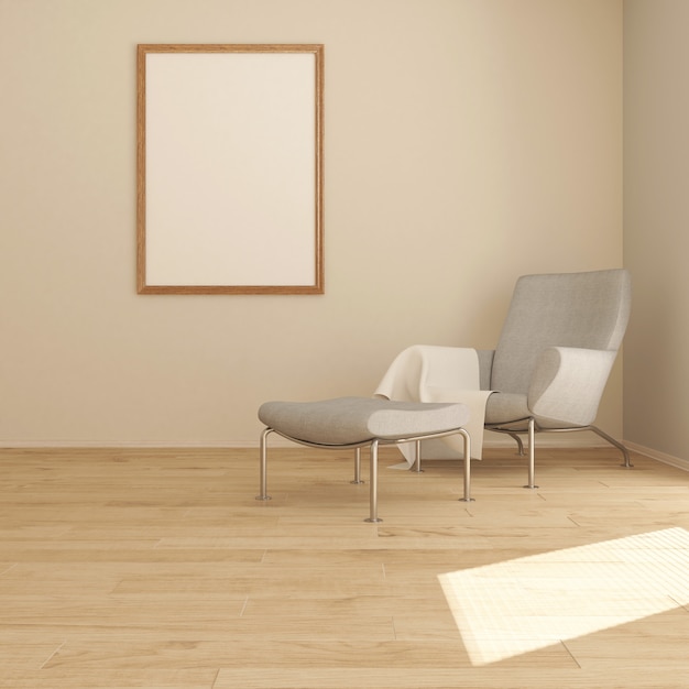 3D contemporânea sala Interior e mobiliário moderno