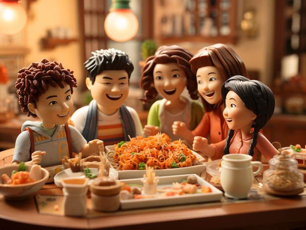 Foto grátis 3d de pessoas desfrutando de um jantar de reunião durante a celebração do ano novo chinês