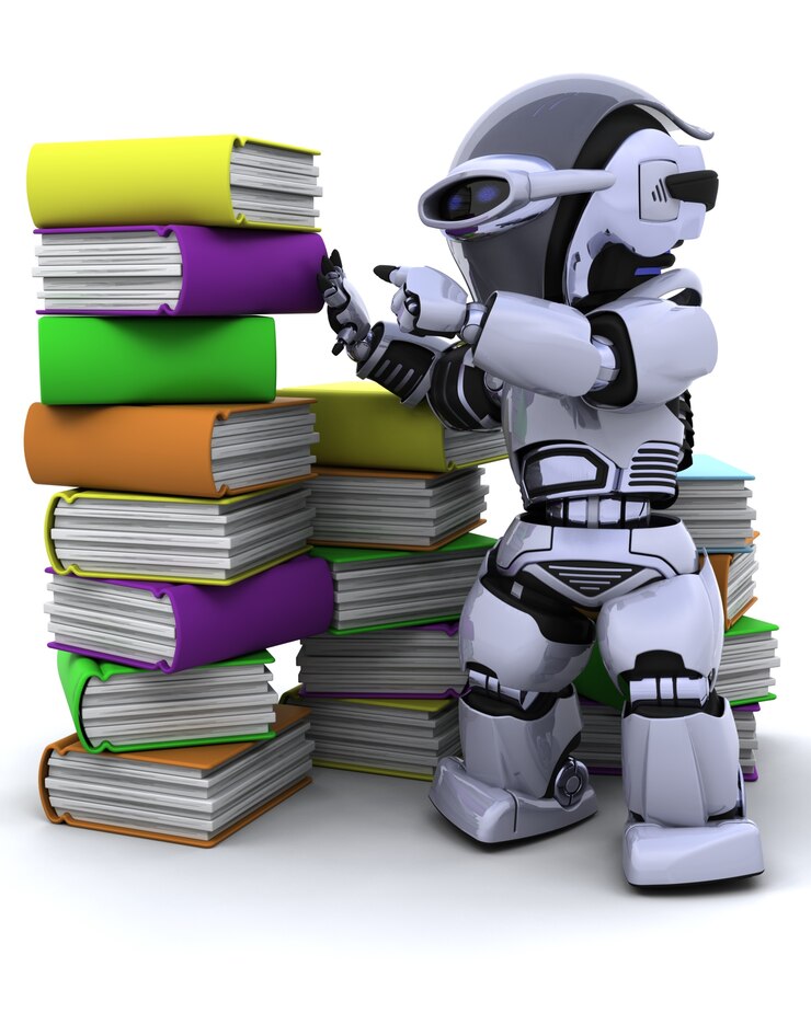 Foto grátis 3d rendem de robô com livros