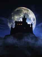 Foto grátis 3d rendem de um fundo de halloween com um castelo assustador