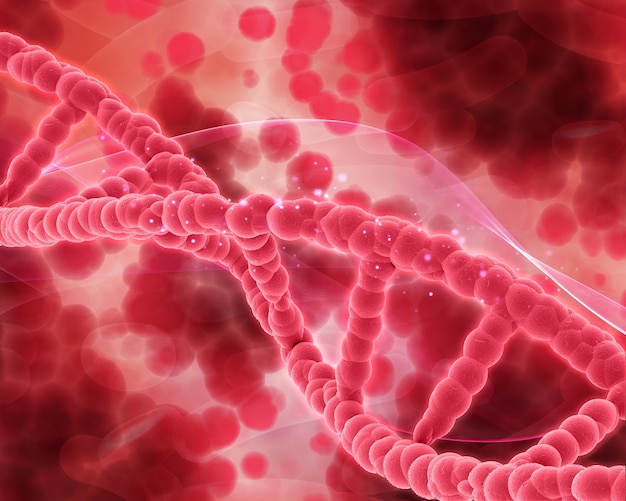 3d rendem de um fundo médico com filamentos de dna