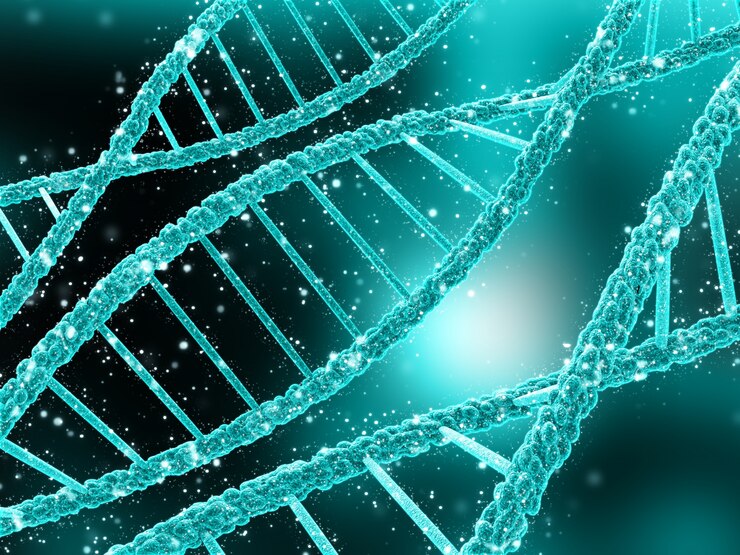 Foto grátis 3d rendem de um fundo médico com filamentos de dna