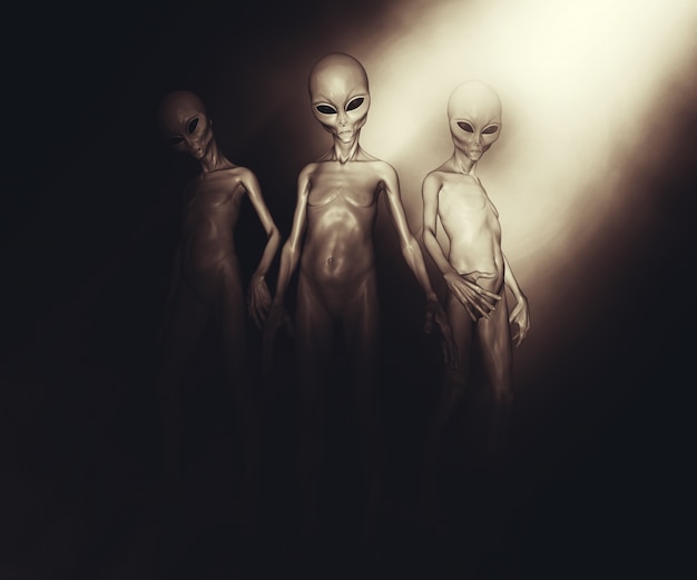 Foto grátis 3d rendem de um grupo de alienígenas na iluminação atmosférica