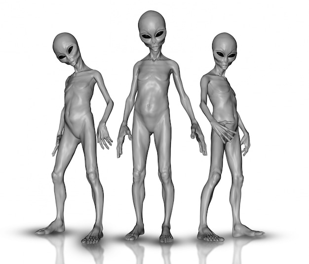 3d rendem de um grupo de alienígenas