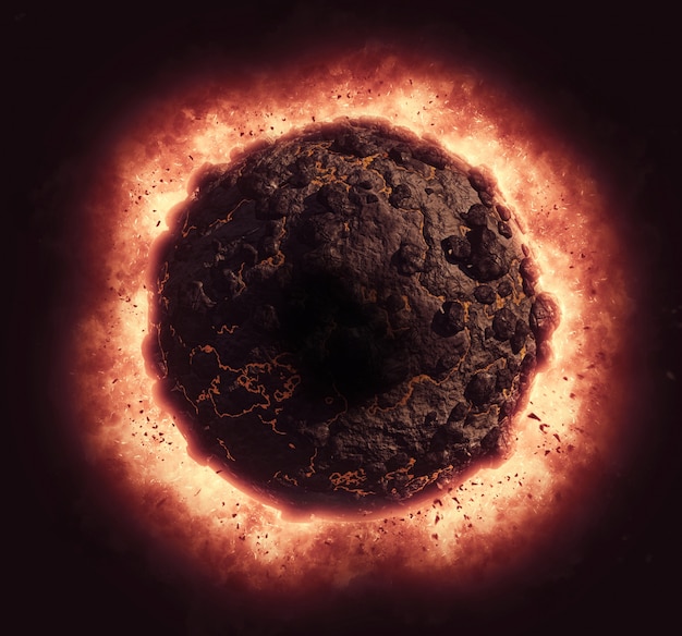 Foto grátis 3d rendem de um planeta vulcânico com efeito de explosão
