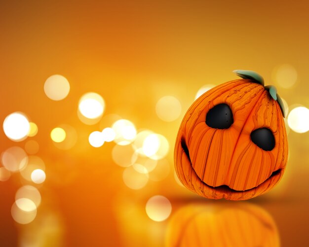 3D rendem de uma abóbora em um luzes do bokeh do fundo de Halloween