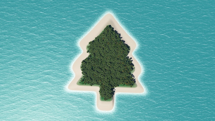 Foto grátis 3d rendem de uma ilha tropical com a forma de uma árvore de natal