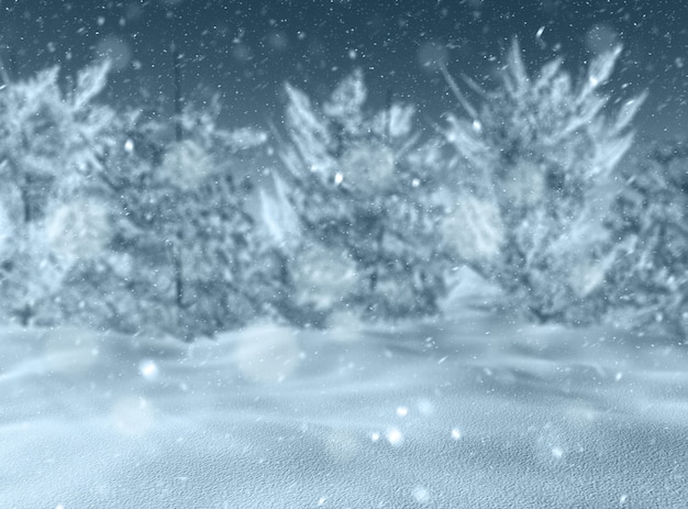 3d rendem de uma paisagem de neve defocussed