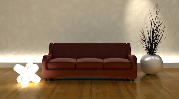 3d rendem do sofá contemporâneo no ajuste moderno