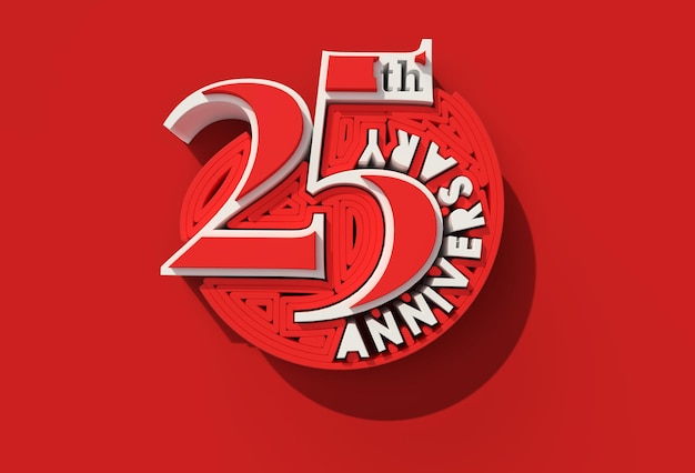 3D Render 25º Aniversário Ferramenta Caneta de Celebração Criada Trajeto de Recorte Incluído em JPEG Fácil de Compor.