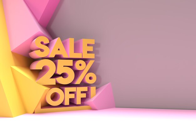 3D Render Abstract 25% Sale OFF Desconto Banner Design de ilustração 3D.