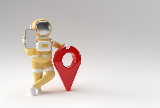 3D Render Astronaut with Map Pointer Ilustração 3d Design.