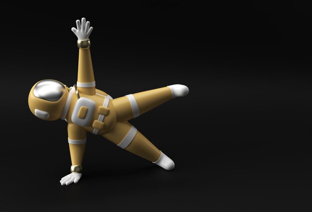 3d render astronauta astronauta em pé uma pose de ioga de mão 3d ilustração design