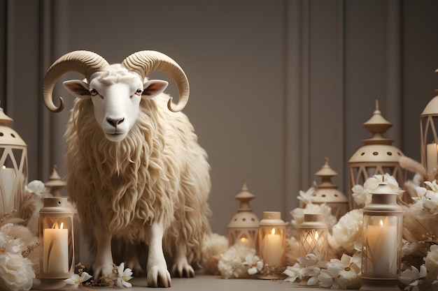 Foto grátis 3d render cabra ovelha eid al adha fundo islâmico
