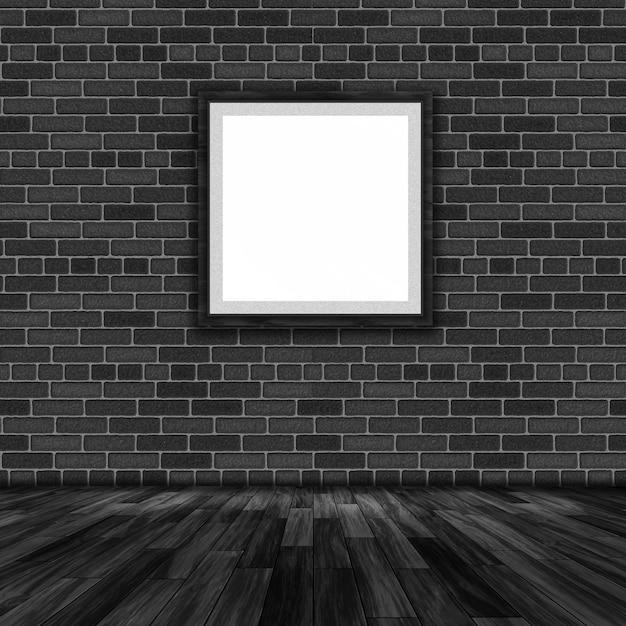 3d render de um quadro de imagem em branco pendurado em uma parede de tijolo