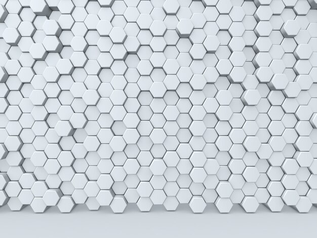 3D render de uma parede abstrata de hexágonos extrudados