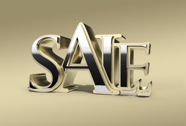 3D Render Gold Sale Text - Pen Tool Criado Clipping Path Incluído no JPEG Easy to Composite.