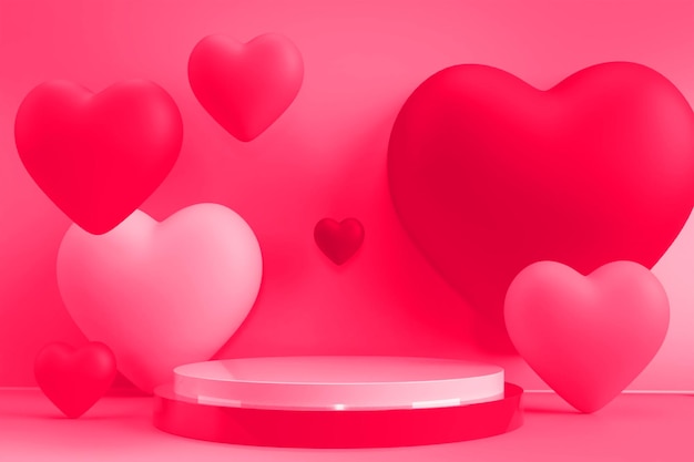 3d render ícone de coração cor rosa podium valentine