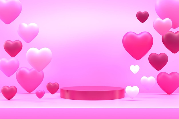 3d render ícone de coração cor rosa podium valentine