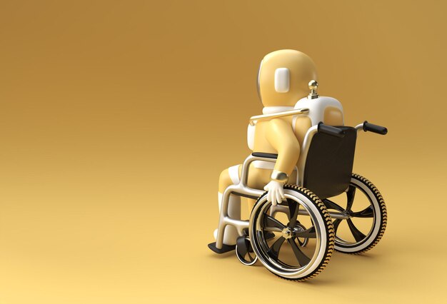 3d renderização astronauta astronauta sentado na cadeira de rodas 3d design de ilustração