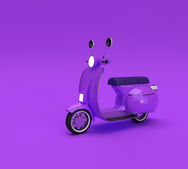 3D renderização clássica vista lateral de scooter em um fundo roxo