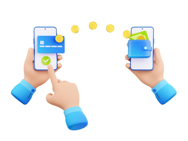 Foto grátis 3d renderização de banco móvel de transferência de dinheiro online