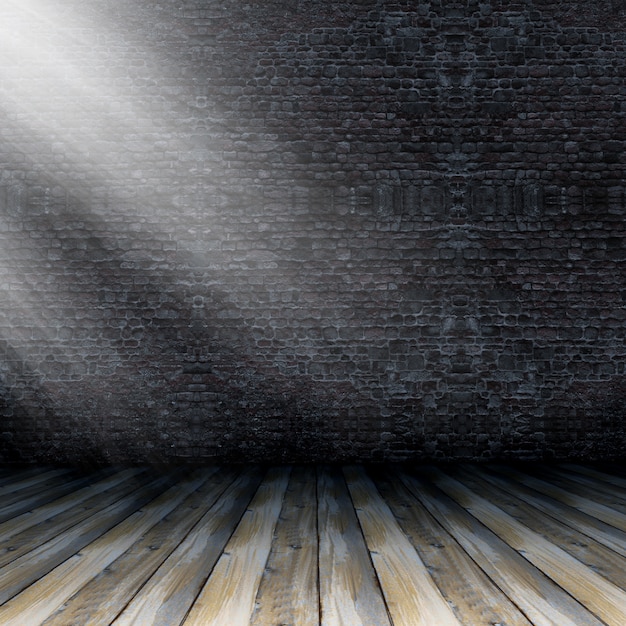 Foto grátis 3d renderizado de um interior grunge com luz solar brilhando da direita