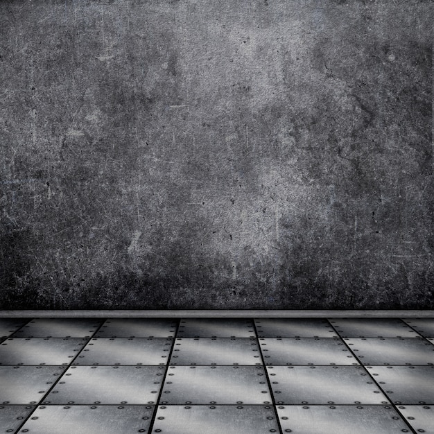 Foto grátis 3d renderizado de um interior grunge com piso de chapa de metal
