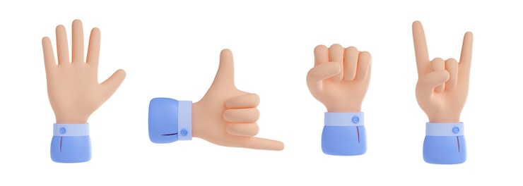 Foto grátis 3d renderizar gestos de mão conjunto de elementos de linguagem corporal
